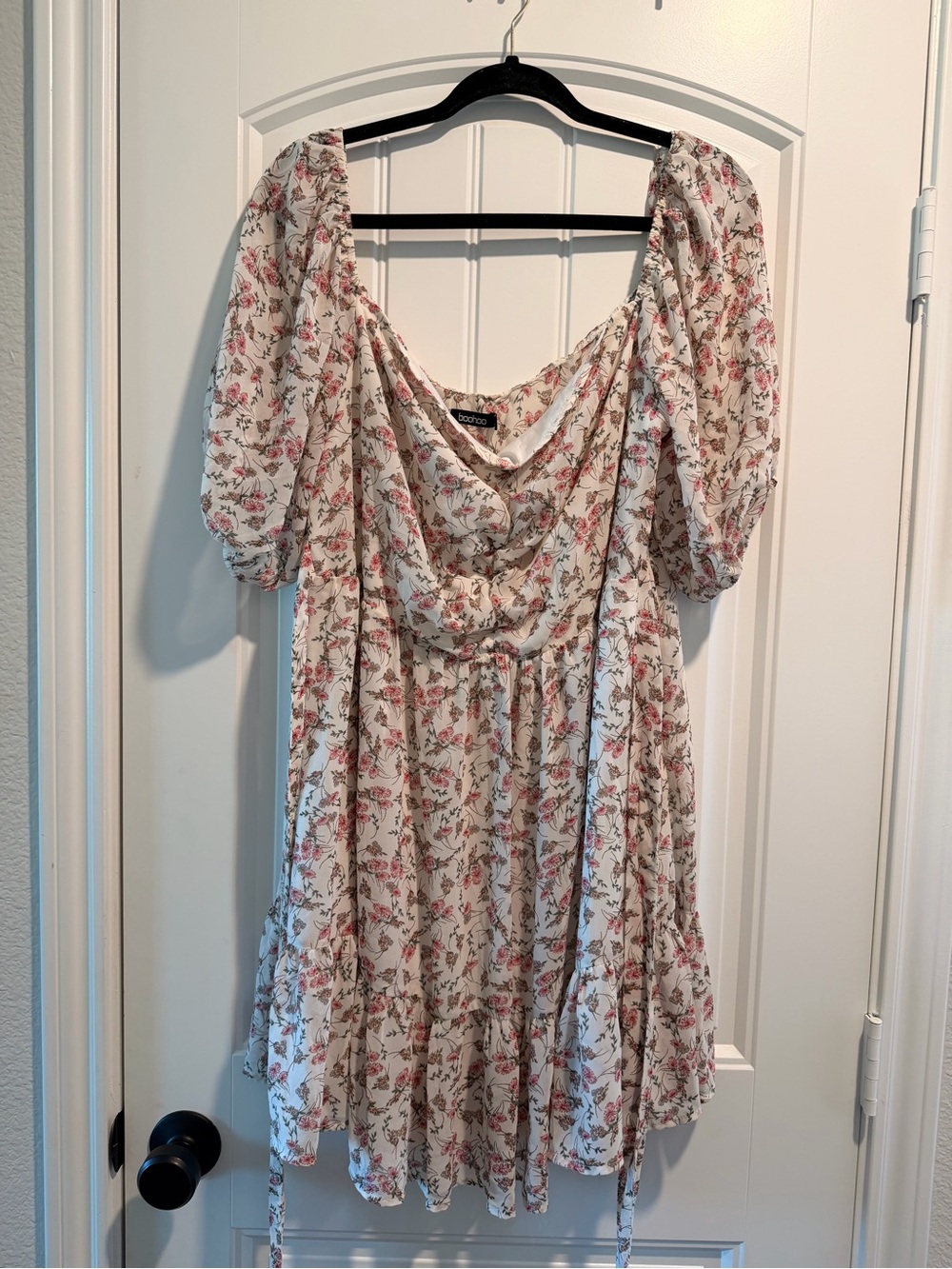 Boohoo Cream Mini Dress with Pink Floral Pattern